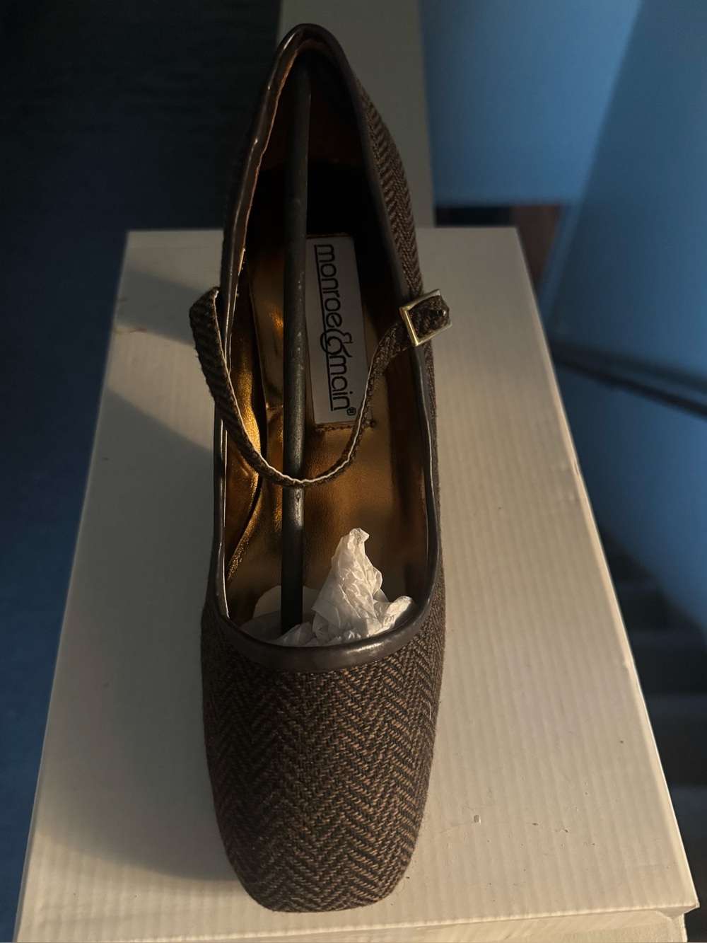 Monroe & Main Brown Herringbone Mary Jane Heel